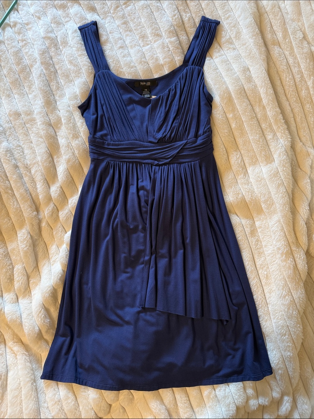 Style & Co. Navy Pleated V-Neck Midi Dress